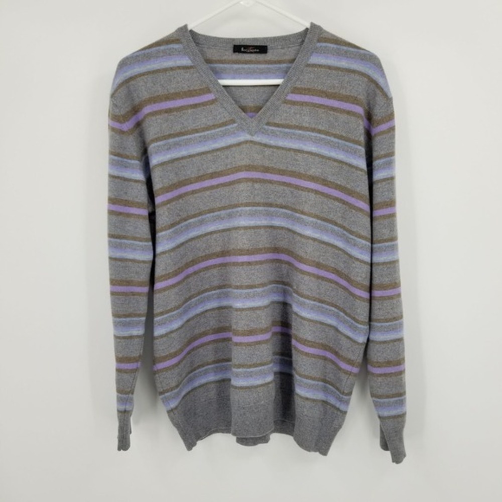 Ferrante 100% Merino Wool Striped V Neck Mens Sweater Size 54 Grunge 90s Grandpa